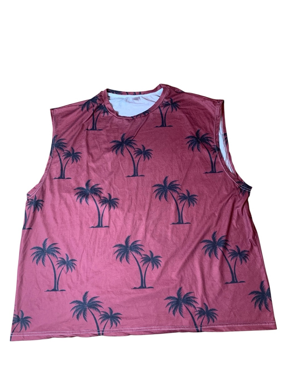 Women's Maroon Palm Tree Print Sleeveless Tank Top - Size 4XL